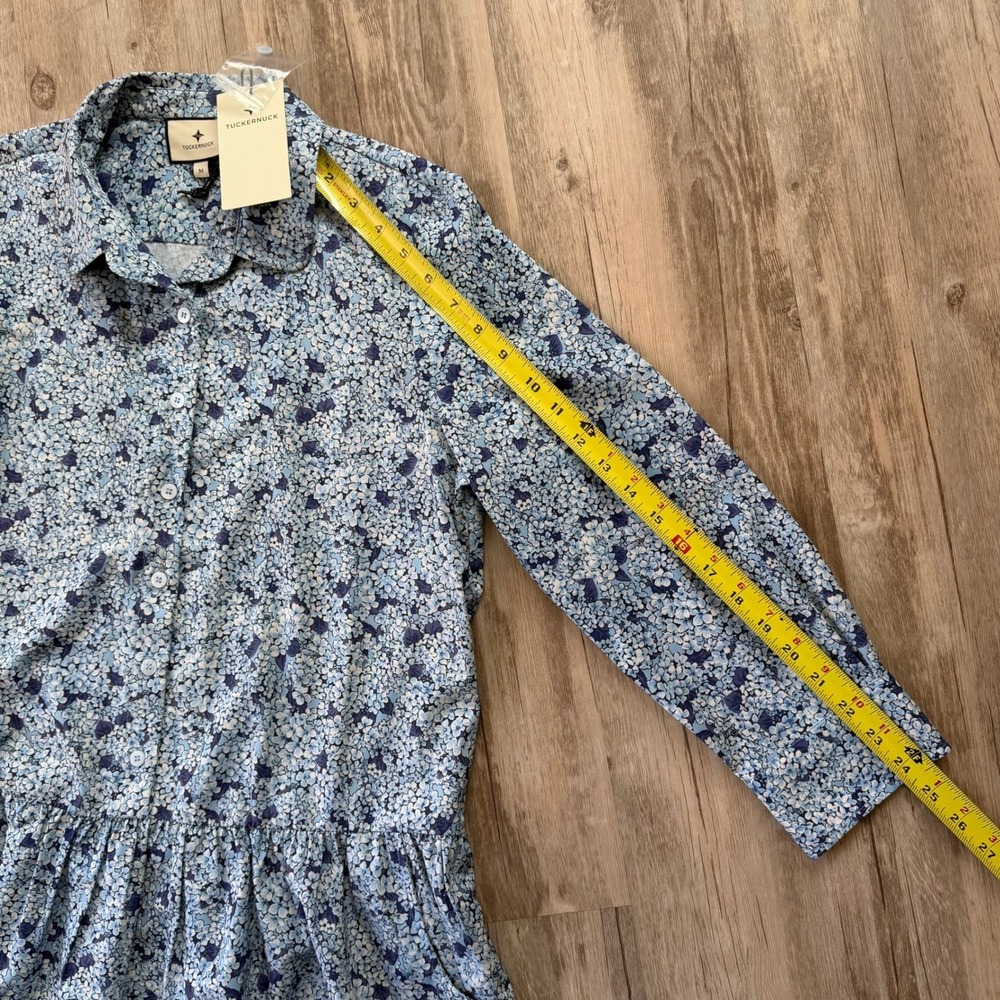 NWT Tuckernuck Women's Blue Floral Tiered Shirt Dress Dropped Waist Size Medium - Picture 8 of 13